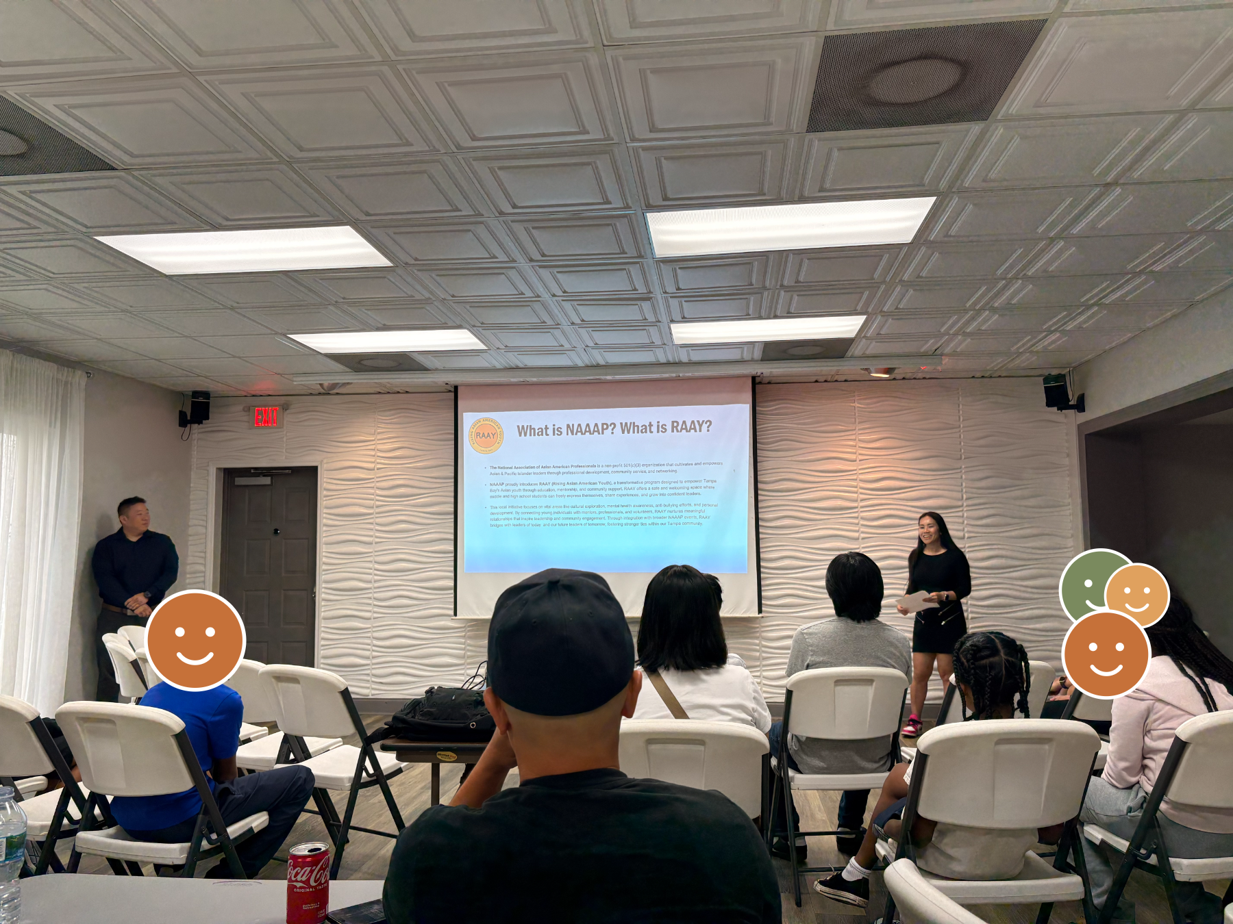 A RAAY organizer introducing NAAAP and RAAY to students at Brandon Event Space
